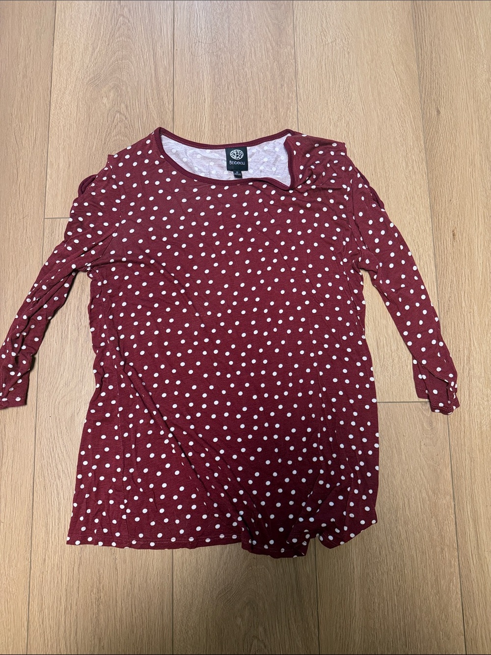 bobeau Maroon Polka Dot Long Sleeve Tee